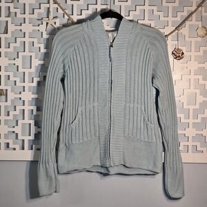 Relativity Light Blue Cotton Zip Up Hooded Sweater Size L